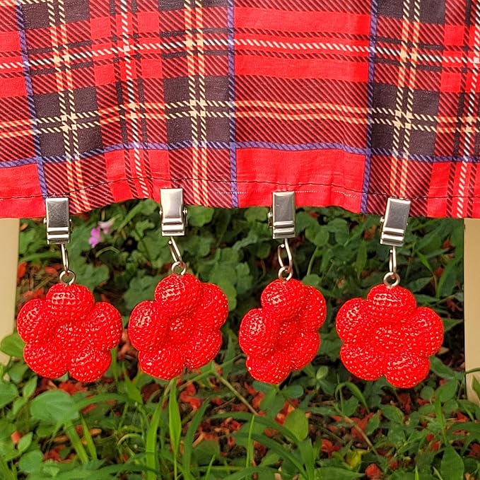 TwoFish Home Set of 4 Red Flower Resin Tablecloth Weights Clips Red Flower - Image 2
