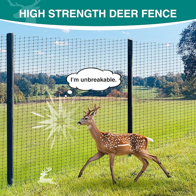 FRUITEAM Deer Fence Netting, 8FT x 100FT Heavy Duty Black PP Coated, Garden - Image 2