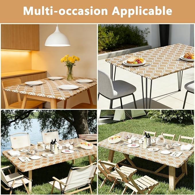 Rectangle Picnic Table Cloth, Elastic Waterproof Fitted Vinyl Tablecloths - Image 7