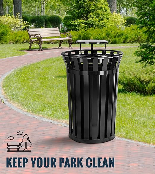 Alpine Industries 38 Gallon Commercial Outdoor Metal Trash Can - Image 8