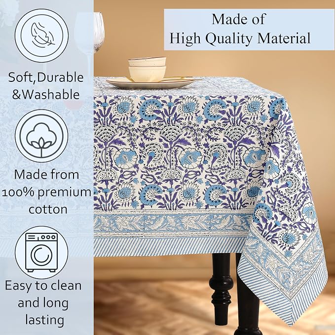 CPC Tablecloth 100% Cotton 60x90 Inch Indian Block Print Rectangle Table Cover - Image 7