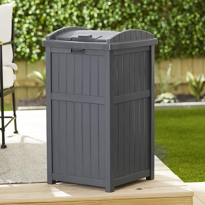 Suncast Outdoor Trash Hideaway, Resin Refuse Container w/ Lid, Cyberspace - Image 5