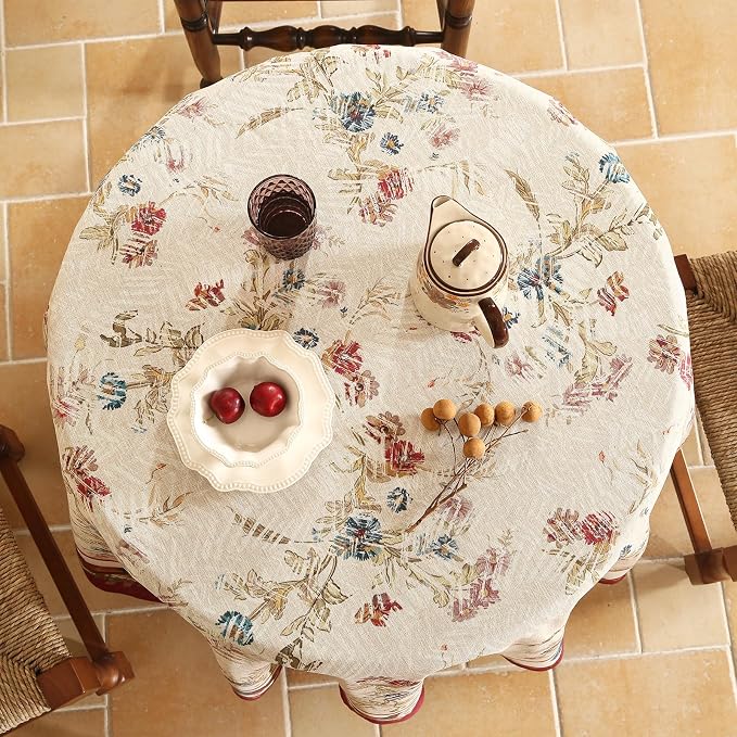 patdrea Designer Vintage Linen Small Round Tablecloth, Vintage Red Animals - Image 4