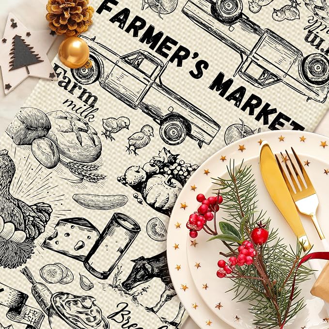 Farm Burlap Table Runner Seasonal Spring Fall Kitchen Dining Linen Table - Image 4