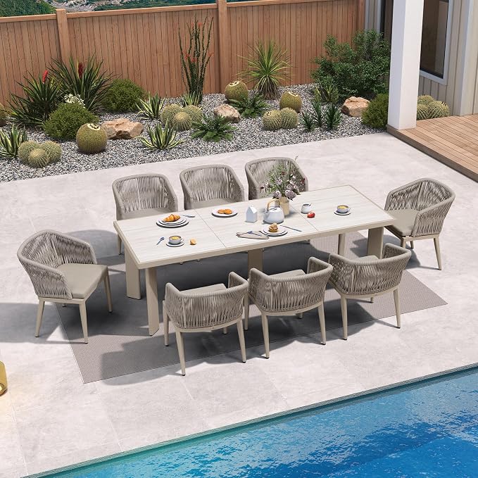 PURPLE LEAF 9 Pieces Outdoor Dining Set Patio Table and Chairs Set Aluminum - Image 2