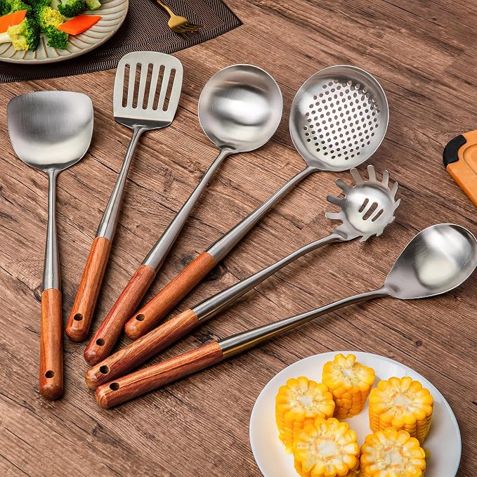 FJNATINH 304 Stainless Steel Kitchen Utensil Sets-6 PCS Wok Spatula Sets - Image 2