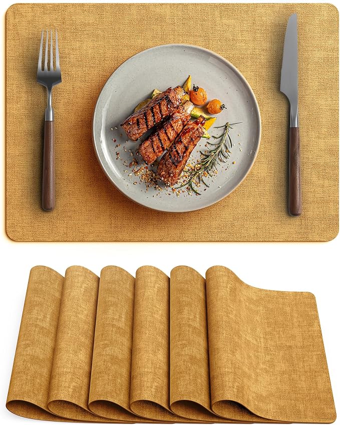 Faux Leather Vinyl Placemats Set of 6 Wipeable Heat Resistant Place Mats 100% by Unknown
