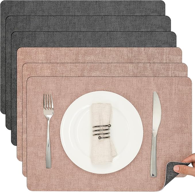 Myir JUN Placemats Dual Sided, Faux Leather Place Mats Set of 6 Indoor Placemats by MyirJUN