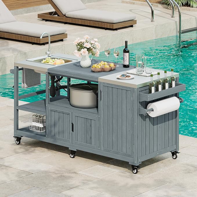75.4" Outdoor Kitchen Grill Cart by XINONE
