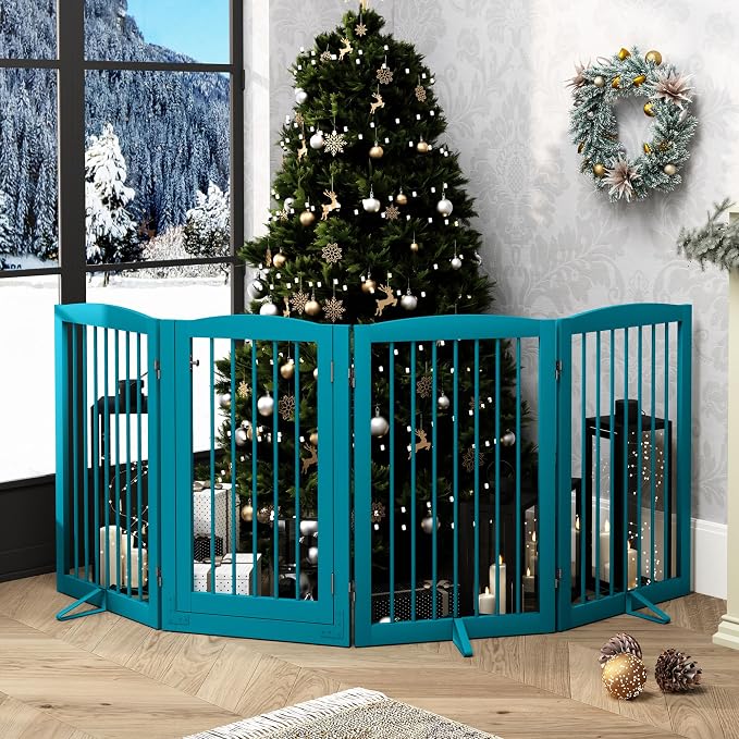 Freestanding Dog Gates with Door Walk Through, Pet Gate - Image 7
