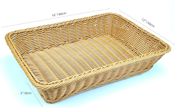 ANRUIDE 16" Poly Wicker Bread Basket, Long Woven Tabletop Food Fruit Vegetables - Image 4