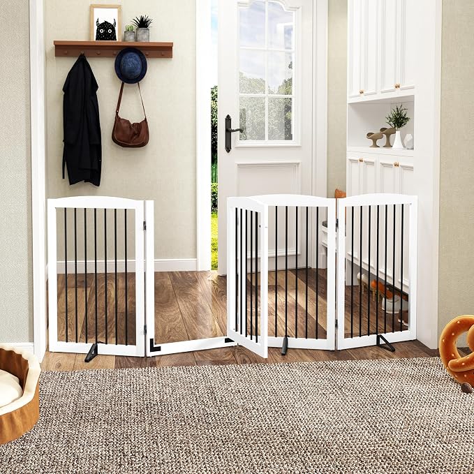 Freestanding Dog Gates with Door Walk Through, 80 inch Wide Gates Indoor - Image 2