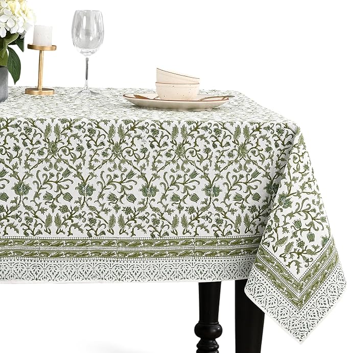 CPC Meadow Vine Tablecloth 100% Cotton 72x160 Inch Indian Block Print Rectangle by COTTONPRINTCLUB