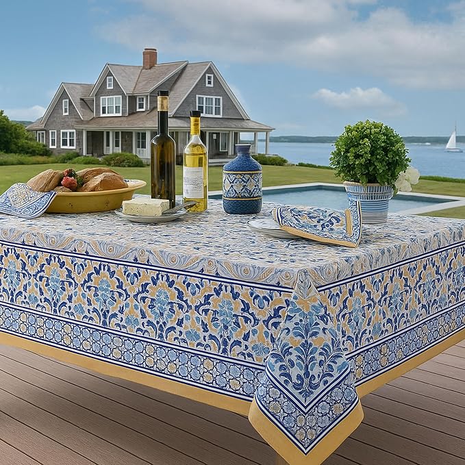Home Bargains Plus Rectangle Fabric Tablecloth, 52 x 70 Inch, Allure Yellow and - Image 3