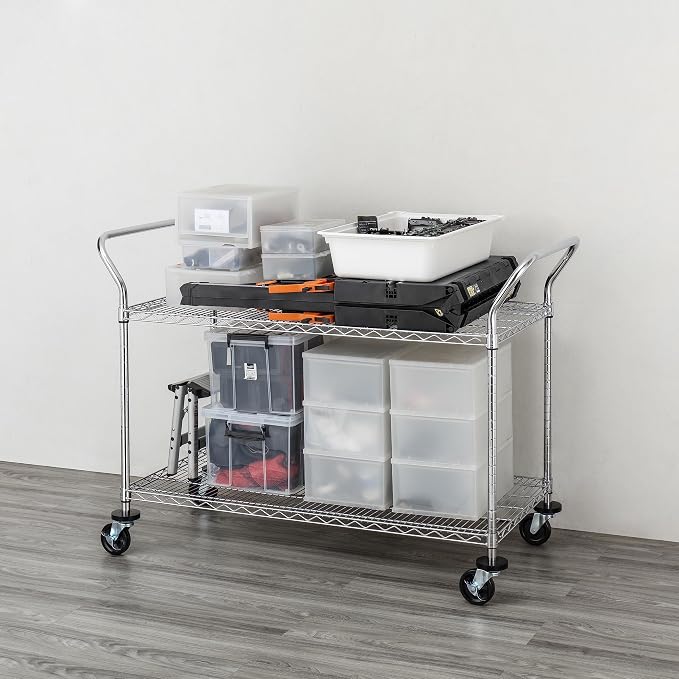 Finnhomy 2-Tier Commercial Grade Rolling Cart, Heavy Duty Utility Cart - Image 7