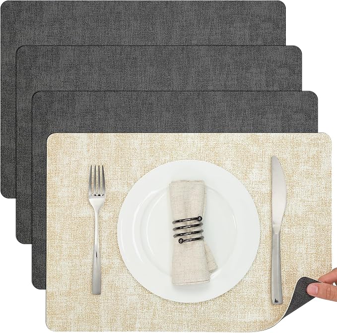 Myir JUN Dual Sided Placemats, Faux Leather Set of 4 by MyirJUN