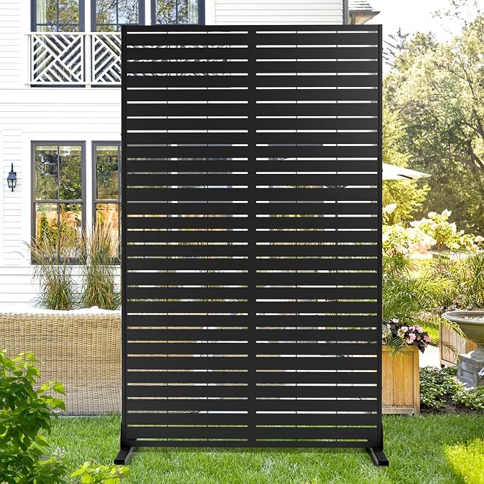 Metal Privacy Screen Outdoor 72" H×44" W, Freestanding Decorative Privacy Screen by Unknown