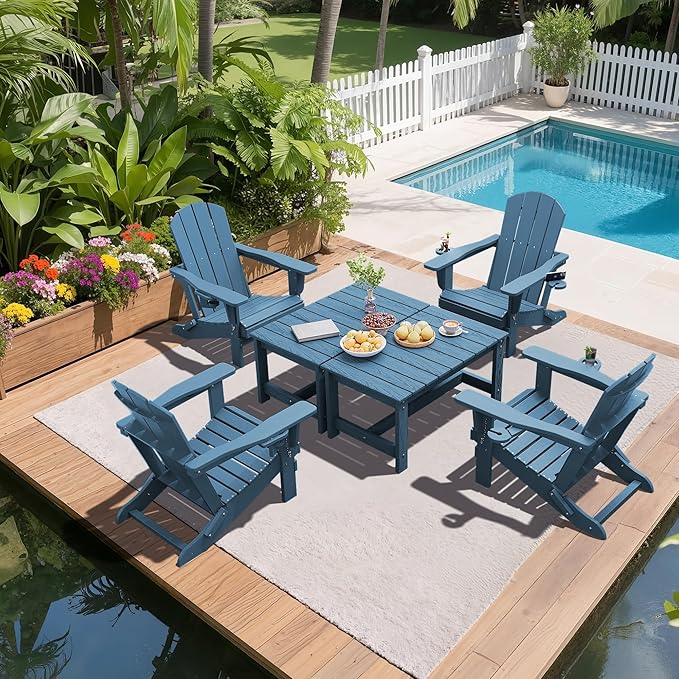SERWALL Patio Coffee Table, HDPE Rectangle Outdoor Coffee Table Set of 2 - Image 8