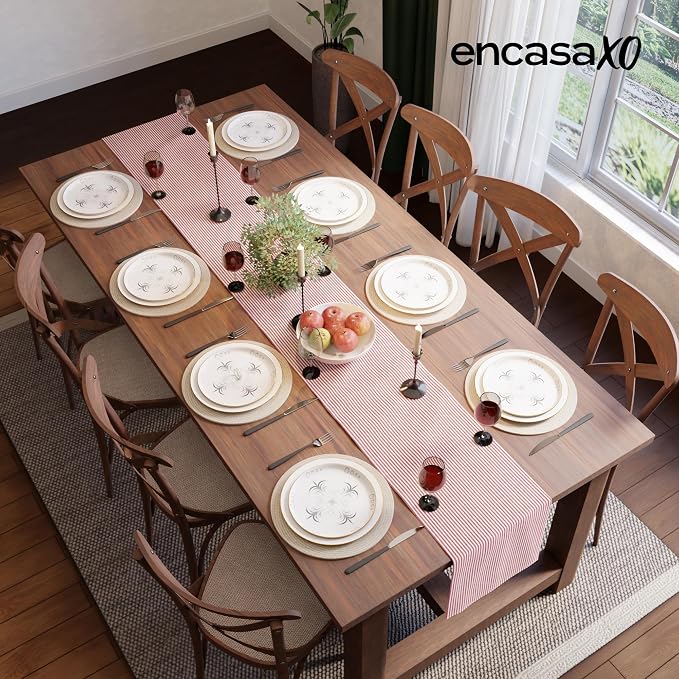 Encasa XO Cotton Dining Table Runner | Ticking Red | Size 13x94 in - Image 4