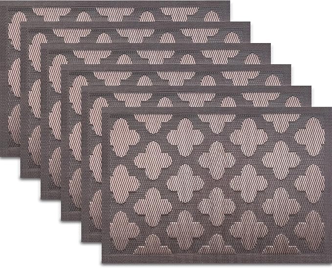 Elegant Placemats Set of 6, Plastic Heat-Resistant Non-Slip Vinyl Place Mats by PandaPalm
