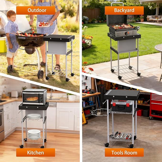 Grill Table Cart for Weber 22 inch Kettle 18in Charcoal Camping Carts for - Image 5