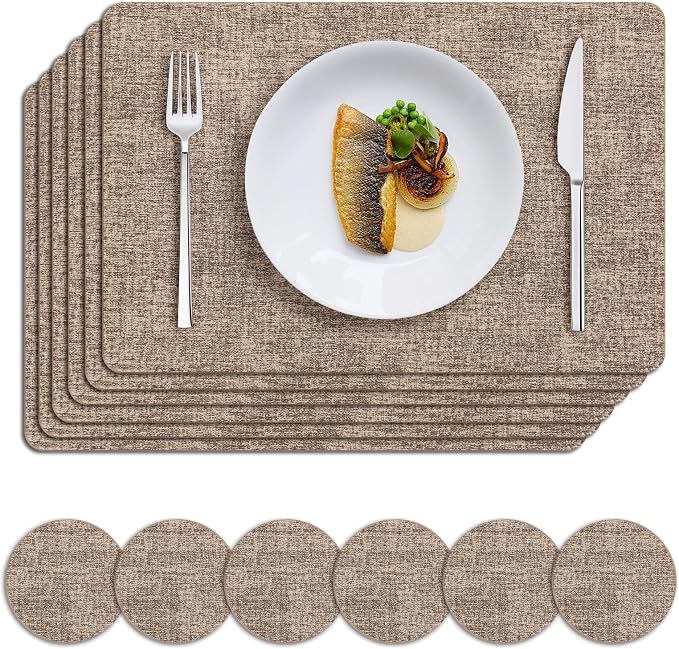 MOSAYT Faux Leather Placemats Set of 6, Heat Resistant Wipeable Washable Vinyl by MOSAYT