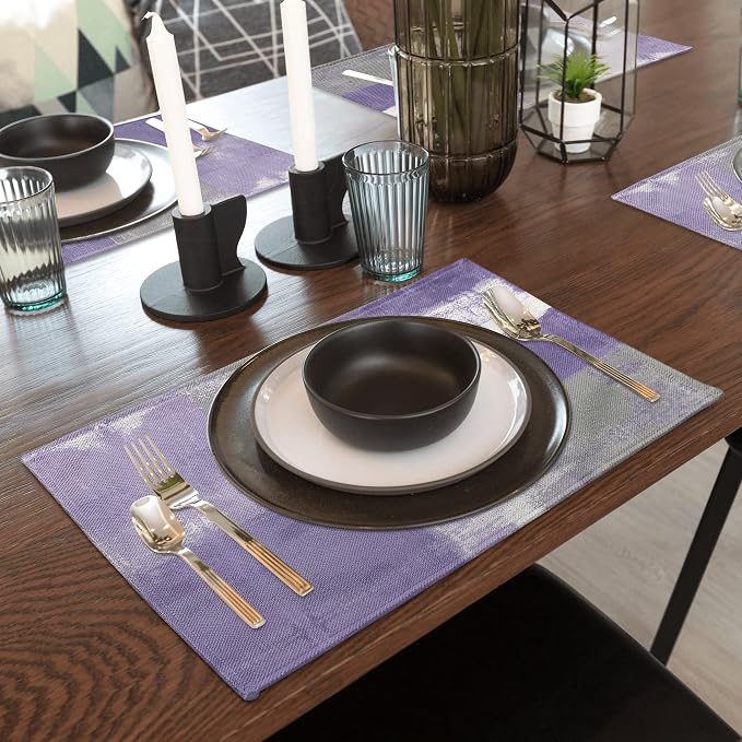 Modern Art Placemats Set of 4 Purple Abstract Painting Place Mats Washable - Image 7