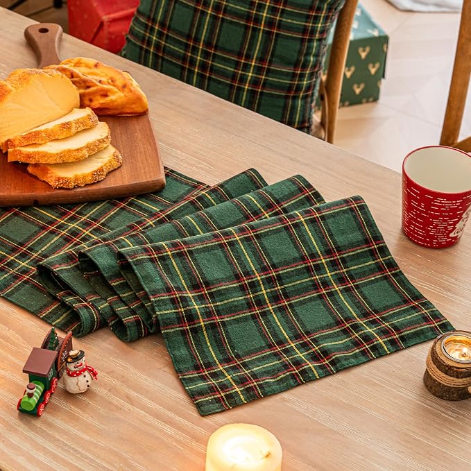 Green Yellow Plaid Christmas Table Runner, Winter Holiday Table Runners 72 - Image 2
