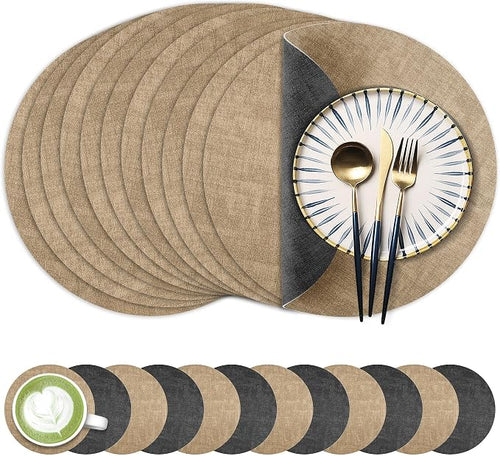 13-Inch Faux Leather Round Placemats Set of 12, Waterproof Anti-Slip Dual Sided by Fyvva