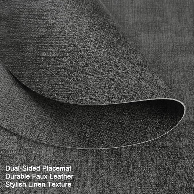 Placemats and Coasters, Washable Reversible Placemats Round Faux Leather - Image 2