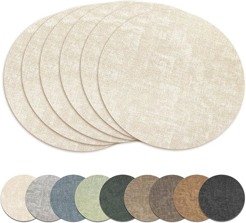 13" Round Placemats Set of 6, Reversible Faux Leather Heat Resistant Table Mats by NCUE