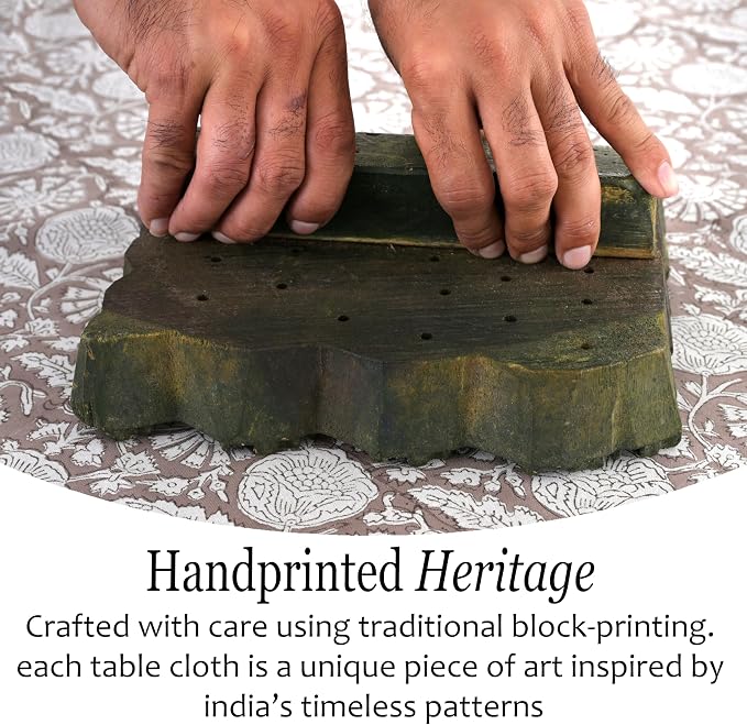 CPC Rustic Brown Tablecloth 100% Cotton 60x60 Inch Indian Block Print Rectangle - Image 4