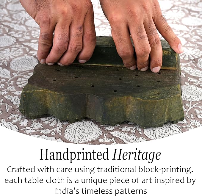 CPC Rustic Brown Tablecloth 100% Cotton 80x120 Inch Indian Block Print - Image 4