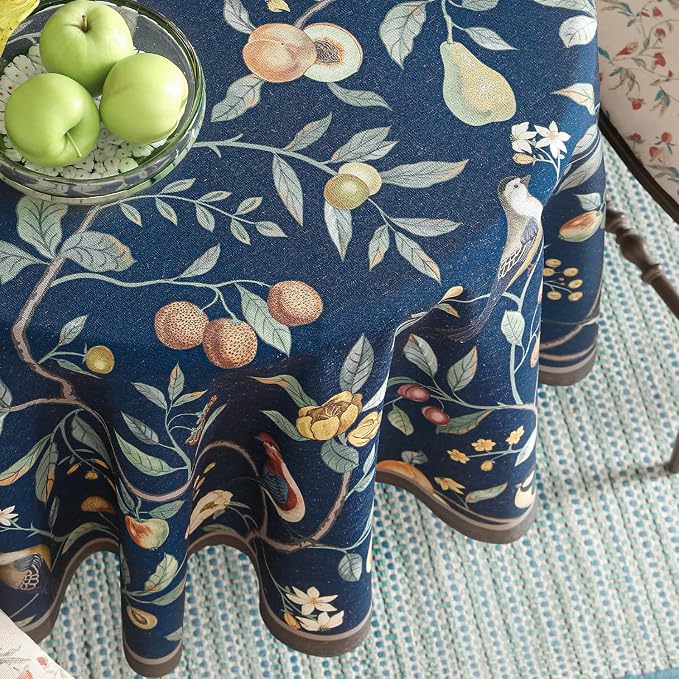 Linen 55 Inch Round Tablecloth, Wrinkle Resistant French Blue Tablecloth Print - Image 8