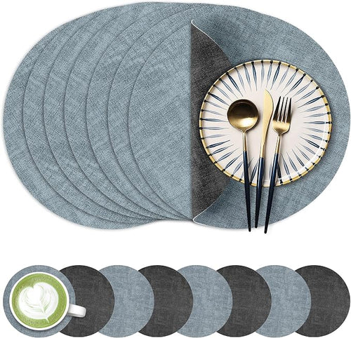 13-Inch Faux Leather Round Placemats Set of 8, Waterproof Anti-Slip Dual Sided by Fyvva