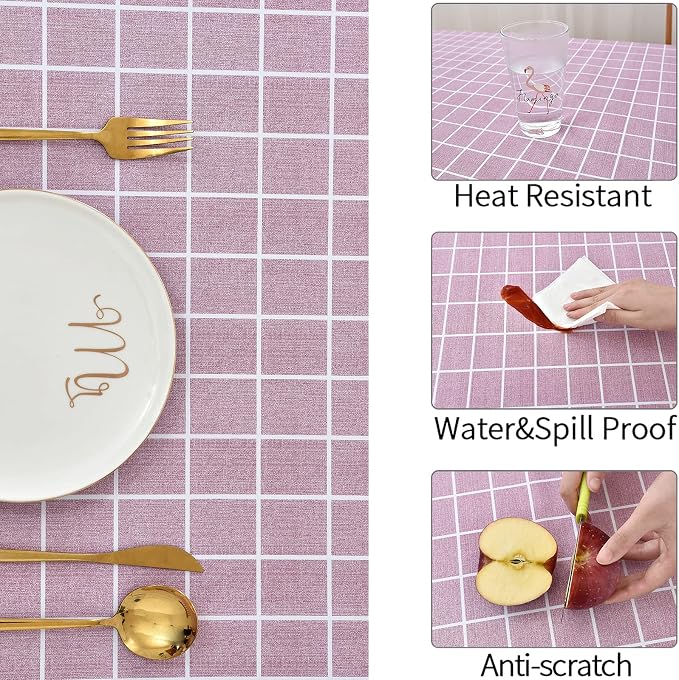 Romanstile Rectangle Vinyl Tablecloth, 100% Waterproof Oil-Proof Checkered - Image 3