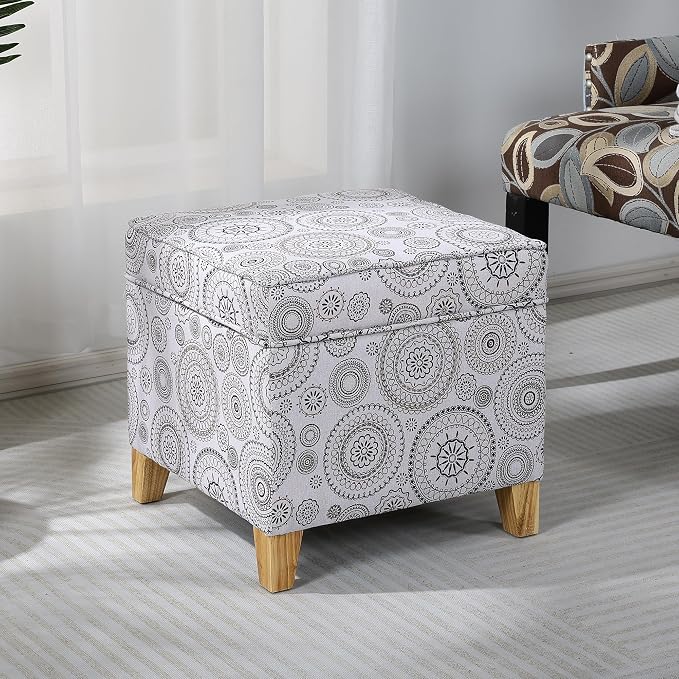 Adeco 17" Square Ottoman with Storage, Small Mandala-Persian Flower Pattern - Image 7