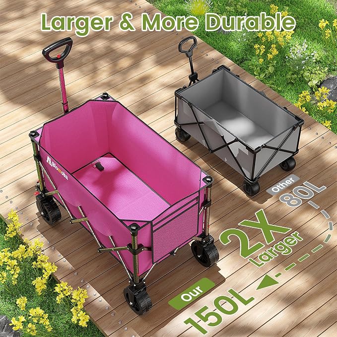 Collapsible Wagon Cart, 150L Heavy Duty Foldable Beach Wagon - Image 5