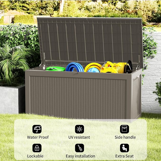 320 Gallon Deck Box, Resin Outdoor Indoor Waterproof Storage Box, Lockable - Image 5