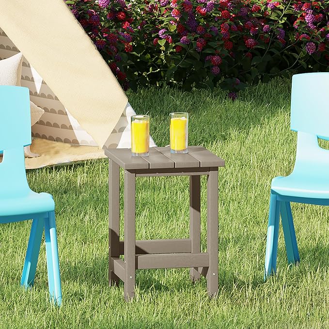 Costaelm Kids Outdoor Side Table, Small Patio HDPE Adirondack Square Table - Image 2