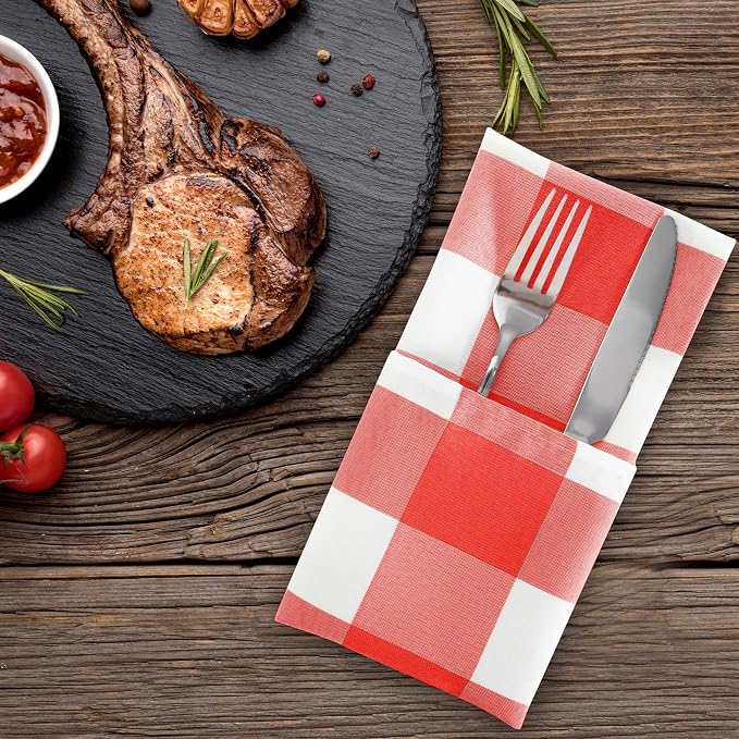 Buffalo Plaid Table Napkins Set of 12 Checkered Cloth Napkins 17x17 inch - Image 6