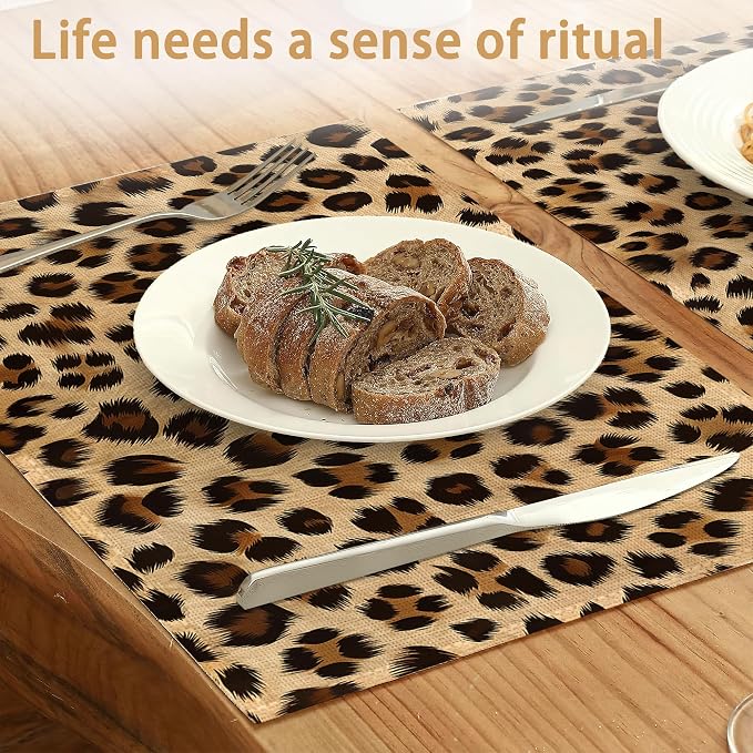 Leopard Skin Texture Placemats Set of 6, Placemats Washable Kitchen Dining - Image 2