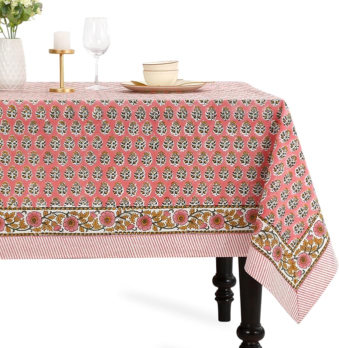 CPC Tablecloth 100% Cotton 70x108 Inch Indian Block Print Rectangle Table Cover by COTTONPRINTCLUB