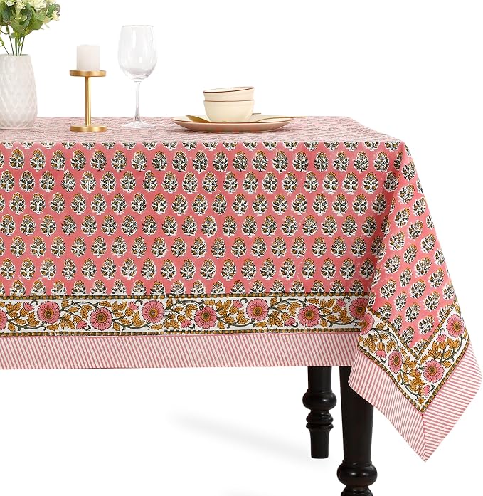 CPC Tablecloth 100% Cotton 70x118 Inch Indian Block Print Rectangle Table Cover by COTTONPRINTCLUB