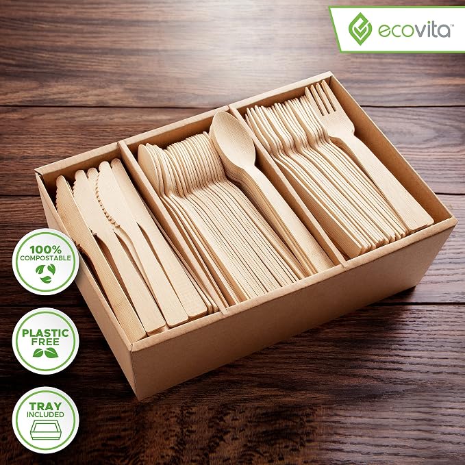 100% Bamboo Forks Spoons Knives Cutlery Combo Set - Image 2