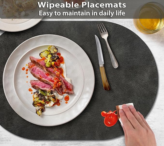 ADRIMER Placemats, Heat Resistant Oval Placemats Set of 4 Washable 12 x 17 Inch - Image 3