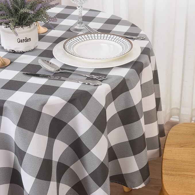 Cupuamon 2 Pack Waterproof Polyester Fabic Round Checkered Tablecloth，60 - Image 8