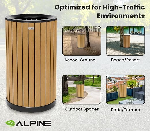 Alpine 32 Gallon Commercial Outdoor Trash Can - Image 5