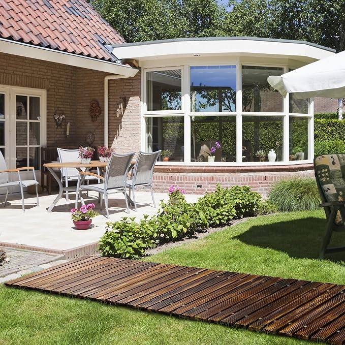 RELIANCER 12' Wooden Garden Pathway, Outdoor Roll Out Cedar Straight Walkway - Image 8