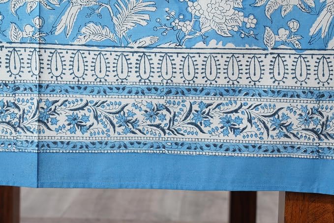 CPC Blue Sapphire 80X120 Inch Rectangle Tablecloth Cotton Indian Block Print - Image 7